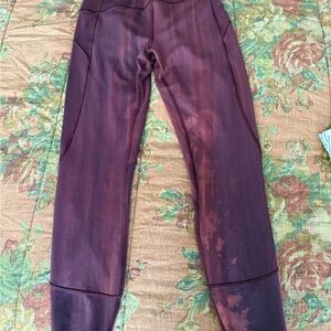 Lululemon size 8 Burgundy In Movement Leggings 25” Everlux Linear Leggings